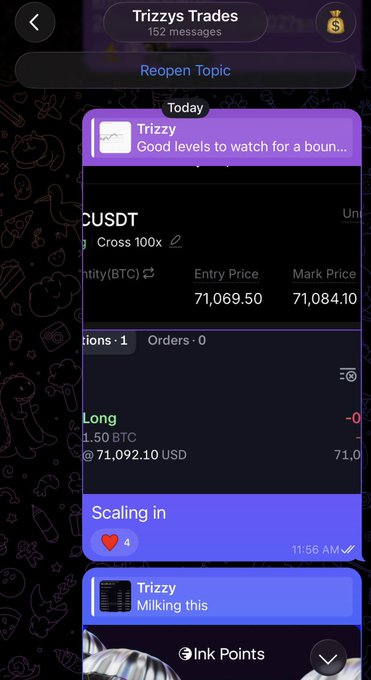 The image shows an app screen displaying a chart with two columns, one labeled "Long" and another "Scaling In", both of which contain bars. The bars represent quantities such as "500 points" or "7.9am-4pm" in different time zones for various cryptocurrencies.