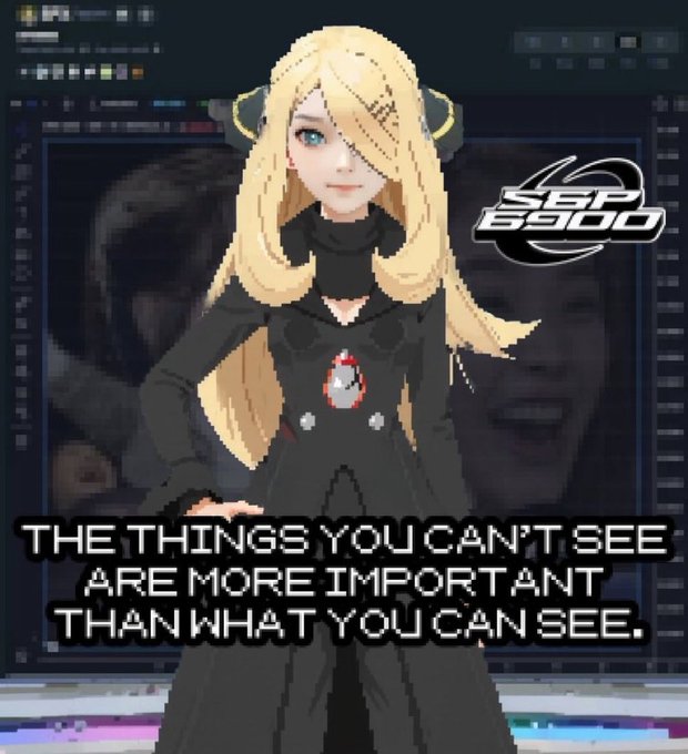 A blonde anime-style character in black attire stands in front of an editing software interface, with the text 'THE THINGS YOU CAN'T SEE ARE MORE IMPORTANT THAN WHAT YOU CAN SEE.' overlaid.