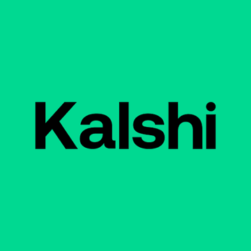 The Kalshi logo is displayed in black text on a bright green square background.