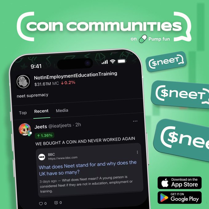 The image shows a cell phone with a social media app open, displaying a conversation between two people discussing coin communities. The text of the conversation includes mentions of USDC pairs, charity coins, and chaos mode. There are also several other coins featured in the image, which may be related to the discussion or simply unrelated content.