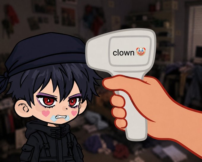 A crying cartoon character with a bandana is being scanned by a "clown 🤡" filter on a handheld device, while the accompanying post mocks crypto influencers (KOLs) for eagerly awaiting a FOMO airdrop and warns that regular users ("mfers") will just become exit liquidity for them. The clown filter humorously labels the anxious character as the embodiment of foolish crypto speculation.