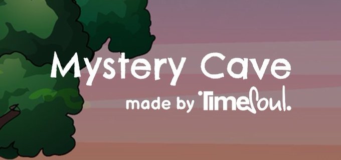A title card reading 'Mystery Cave made by TimeLoul' against a backdrop of a tree and sky.