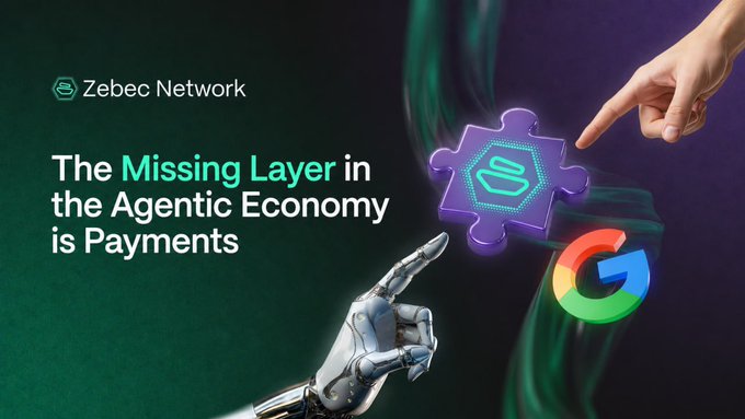 The image features two robots with human hands pointing at a puzzle piece and a Google logo. The text above the image reads "The Missing Layer in the Agile Economy is Payments", which suggests that there might be an issue related to payments or payment systems within the agile economy.