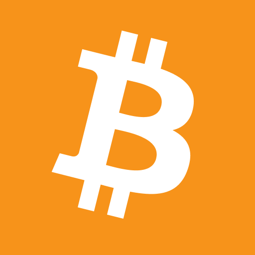 An orange square featuring the white Bitcoin logo.
