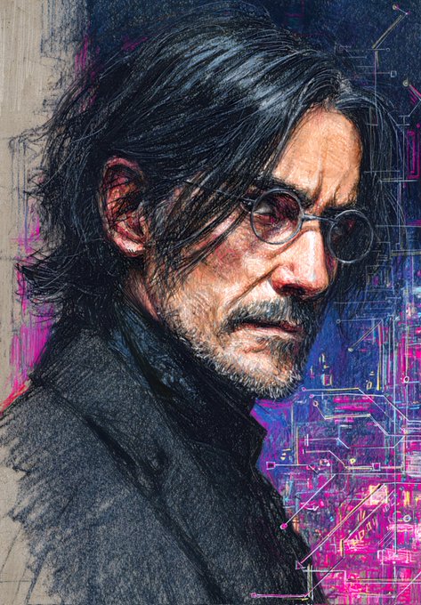 This is a portrait of Donnerjack, a character from Roger Zelazny's works, depicted with a blend of traditional and digital elements, with the text "Beyond the Interface" and "Buy now 0.25" visible.