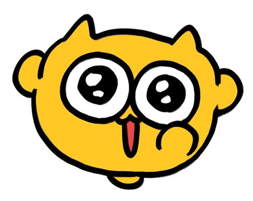 A cartoon-style illustration of a yellow monkey-like face with large round eyes and a small red tongue sticking out.