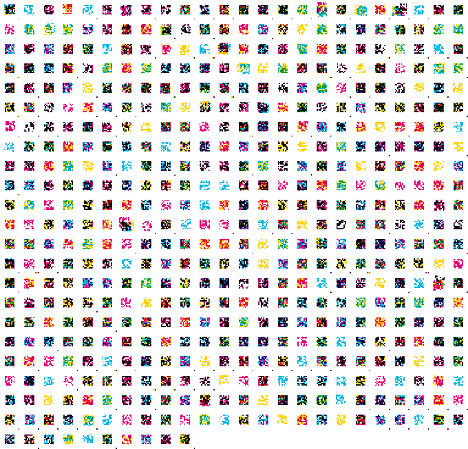 A large grid of small, colorful pixel art sprites or icons arranged in rows on a white background.